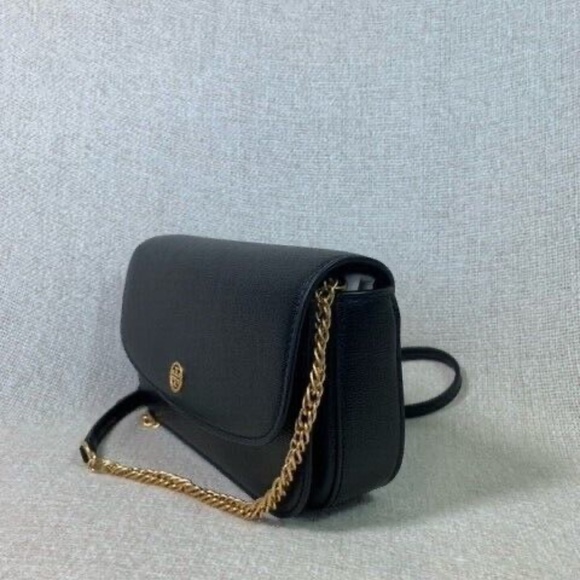 NEW Tory Burch Robinson Black Saffiano Leather Chain Wallet/MINI Crossbody Bag - Picture 4 of 13